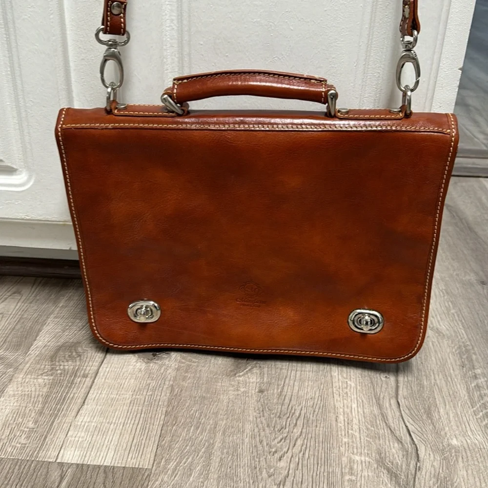 Manufactus Full Grain CalfSkin Italian Leather Slim Briefcase Brown Luxury